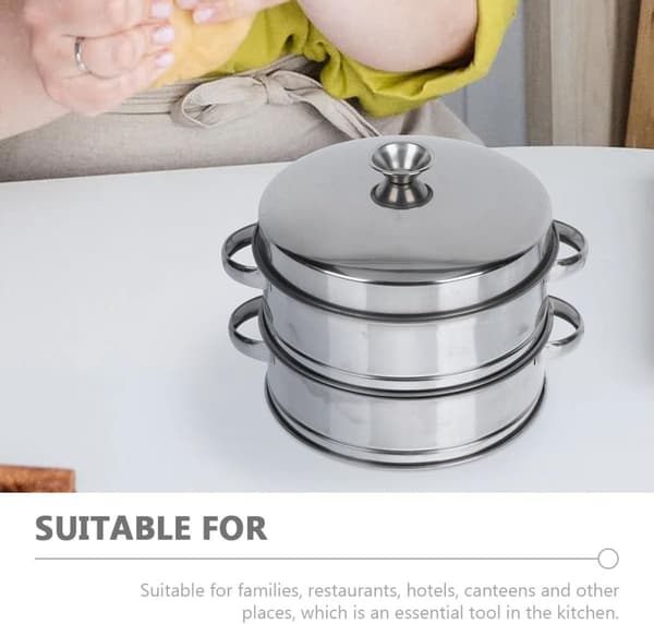 Dobbeltlags dampkurv i rustfrit stål med låg 20 cm til dumplings og boller