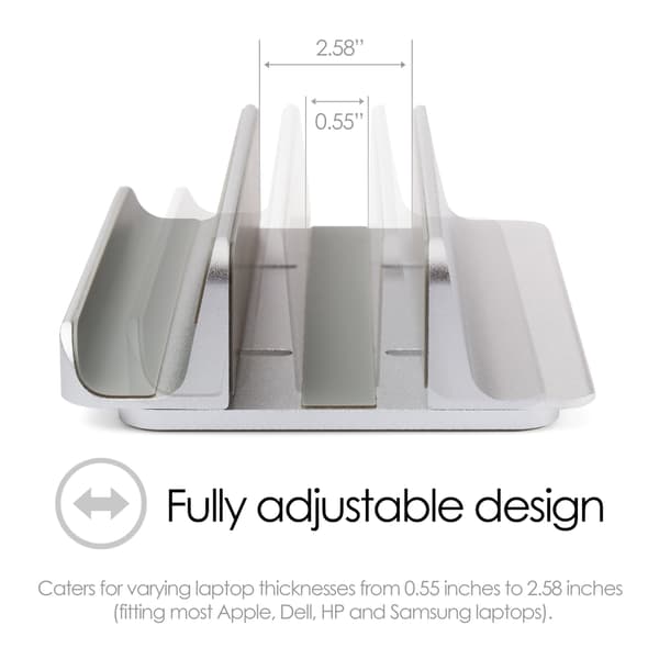 Dobbelt bærbar- og tabletstander, justerbar aluminium, sølv, 2-i-1 til MacBook, iPad, Ultrabooks