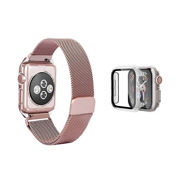 Milanese Loop-rem Magnetisk Lås Stødabsorberende Etui Kompatibel med Apple Watch 11 46mm Pink/Transparent