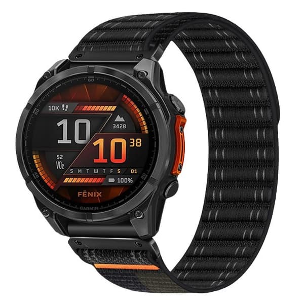 Nylon urrem til Garmin Fenix 8/567X/Pro/Epix 935/965, Sort+Grå, 22mm
