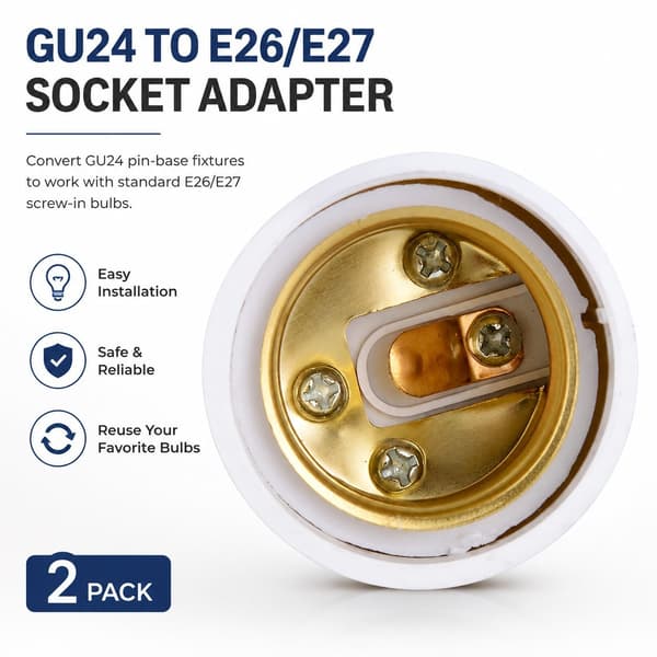 GU24 til E26 E27 Adapter for LED-pære, Skru-inn Sokkelomformer, 2-pakning