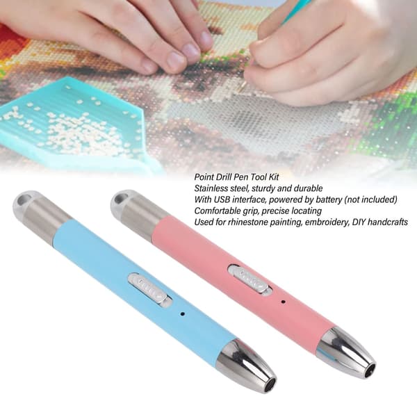 Sæt med rhinstens-pen, USB-boreværktøj til prikning, DIY diamantkunst-tegning, pink blå