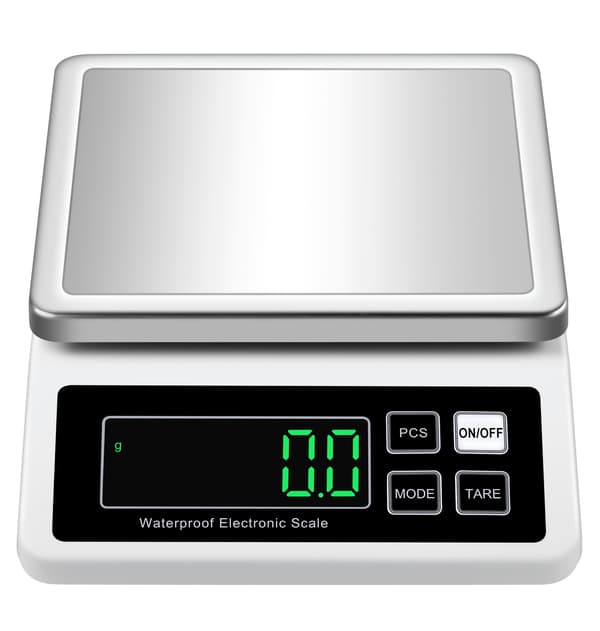 Digital köksvåg, vit, 10kg/1g, rostfritt stål, USB-uppladdningsbar, precision White