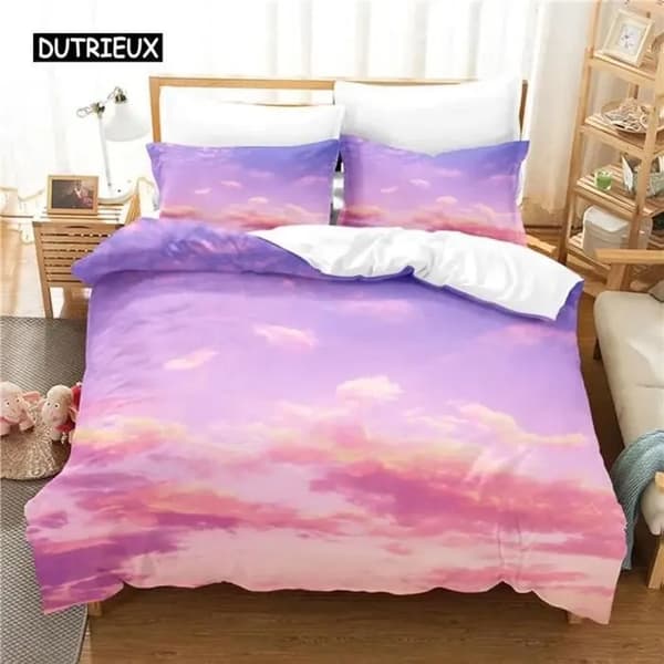 3D digitaltrykt dynetrekksett, fargerike skyer, mikrofiber, Queen Size, sengetøy-260x220cm