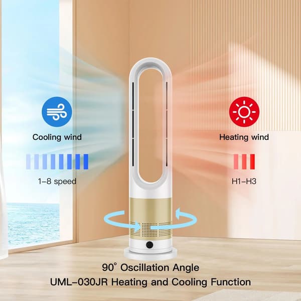 26,5 tommer tårnventilator, varme- og kølekombination, 80° oscillation