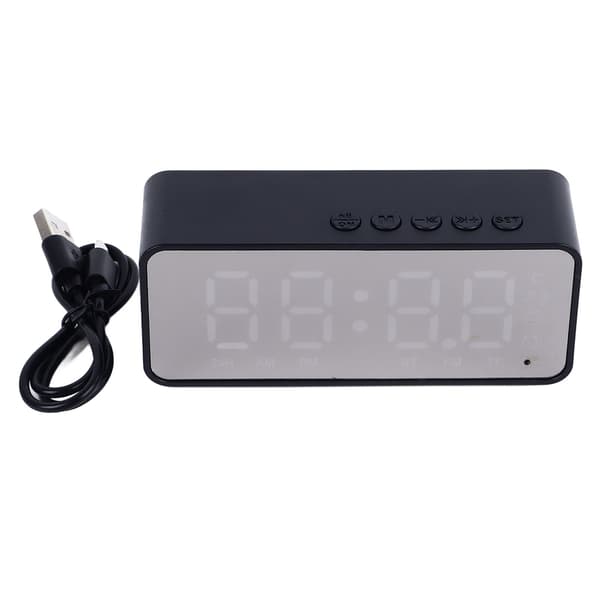 Spegelväckarklocka Bluetooth-högtalare, uppladdningsbar digital, för sovrum vardagsrum kontor, svart