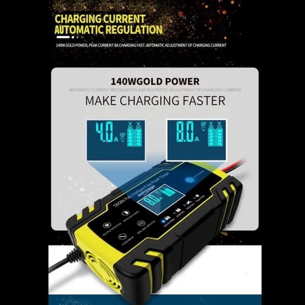 Smart batteriladdare 12V/24V 8A 150Ah, pekskärm, bil & motorcykel
