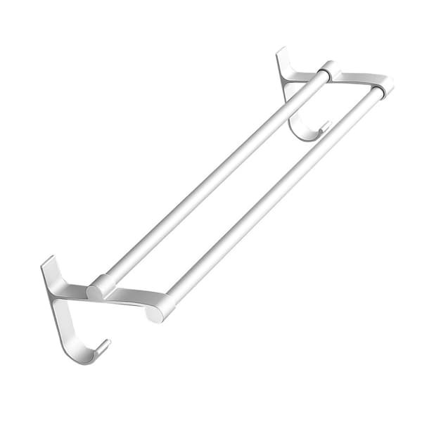 Dubbel handdukshängare, aluminium, väggmonterad, silvervit, 60 cm, ingen borrning