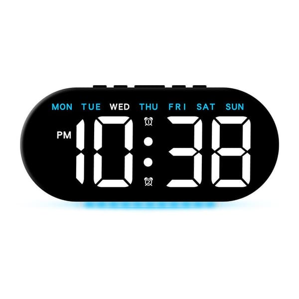 LED digital väckarklocka med stor display, datum, stämningsljus, multifunktionell skrivbordsklocka Gh8035 black shell blue light