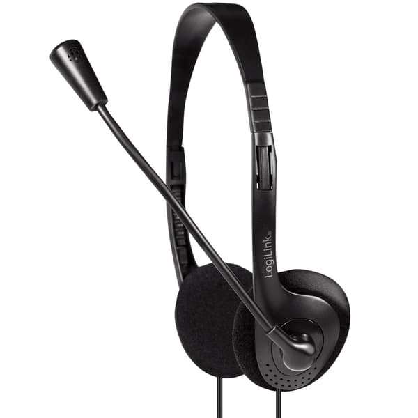 PC-headset stereo med mikrofon, 3,5 mm jackstik, on-ear, sort
