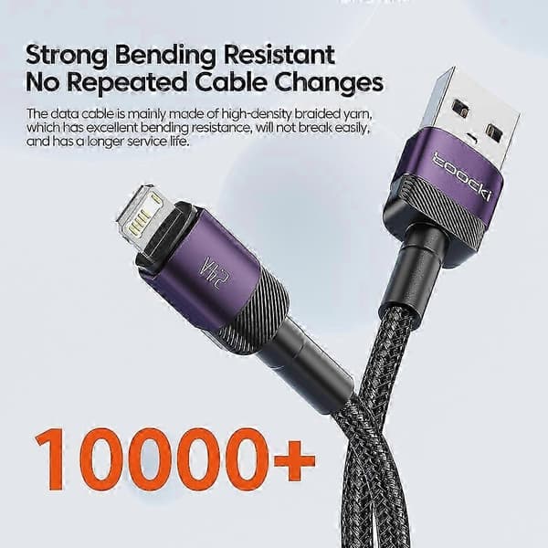 2m 2.4A Hurtiglading USB til Lightning Flettet Datakabel - Kompatibel med Visse Merker - Grønn Black