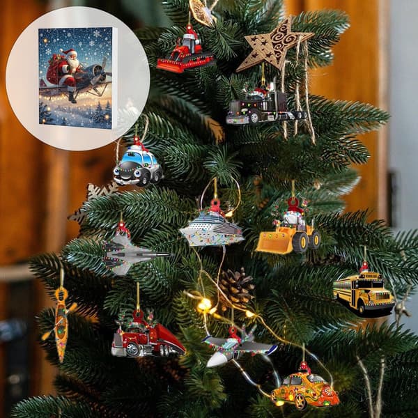 Julnedräkningskalender 24 dagar, Akryl Tomtefordonshänge, Hem Trädgårds Träd Dörr Dekor A