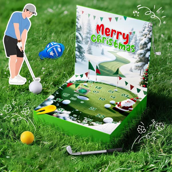 Golf Julekalender, 24-dagers Nedtelling til Jul med Ornament, Køller, Baller, Pegger