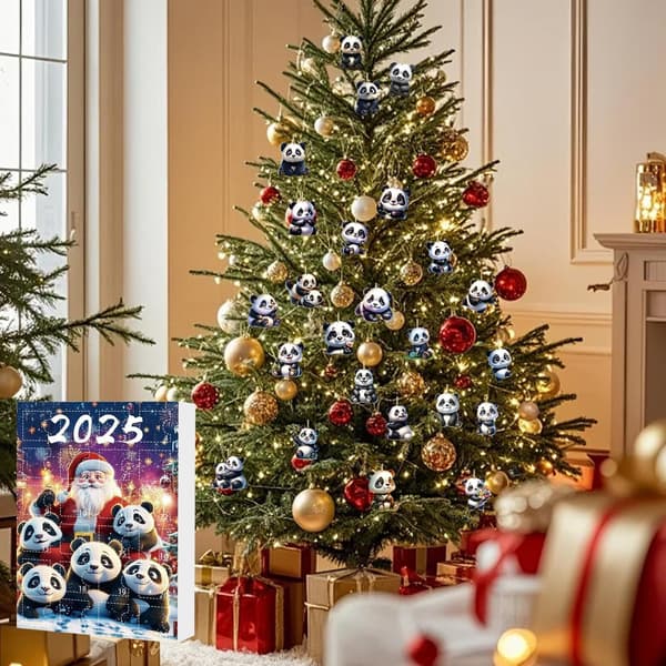 2025 Panda julekalender, akryl nedtellingspynt, 24 dager, vegghengende B