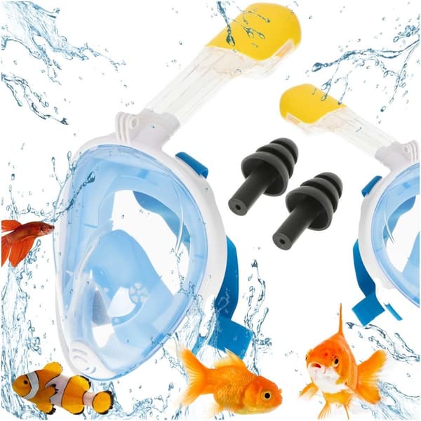 Helmaske til snorkling, blå, S/M, anti-dug, panoramisk udsigt, tør top S/M Blå