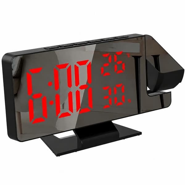 Projektionsväckarklocka för sovrum, stor digital klocka med 180° projektor, 12/24H, USB-laddningsport