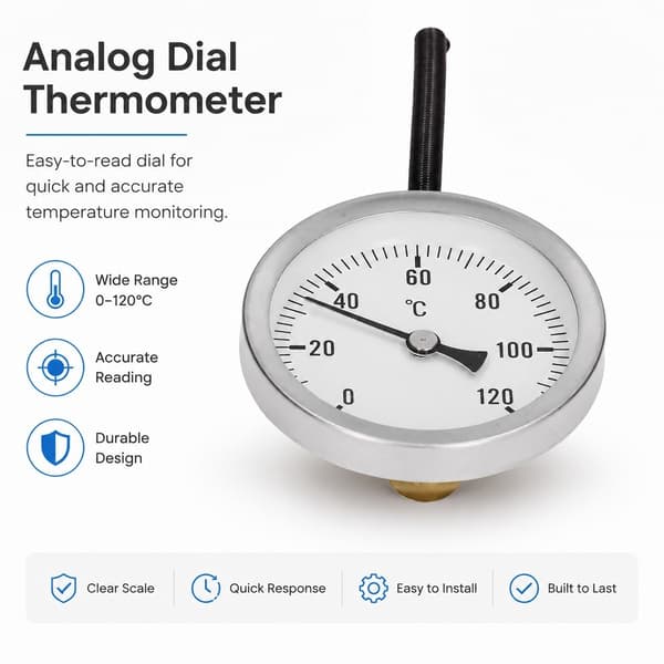 63 mm BBQ Grilltermometer, Bimetallisk Rustfrit Stål, 0-120℃, Høj Nøjagtighed, Let Aflæselig