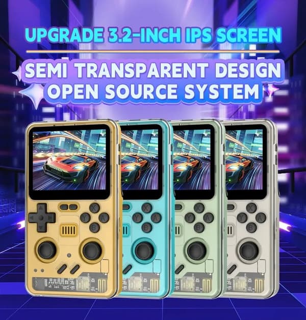 3,2\" IPS-skjerm Retro Spillkonsoll, Halvtransparent Design, Åpen Kildekode, Bærbar Gray