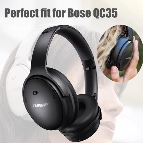 Ørepuder til Bose QC35, QC35-II, QC25, Sort, Memory Foam, Blød Flanel, Erstatning Black