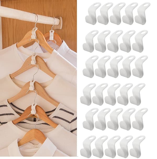 30-pack galgkopplingskrokar, vit, platsbesparande garderobsorganisatör