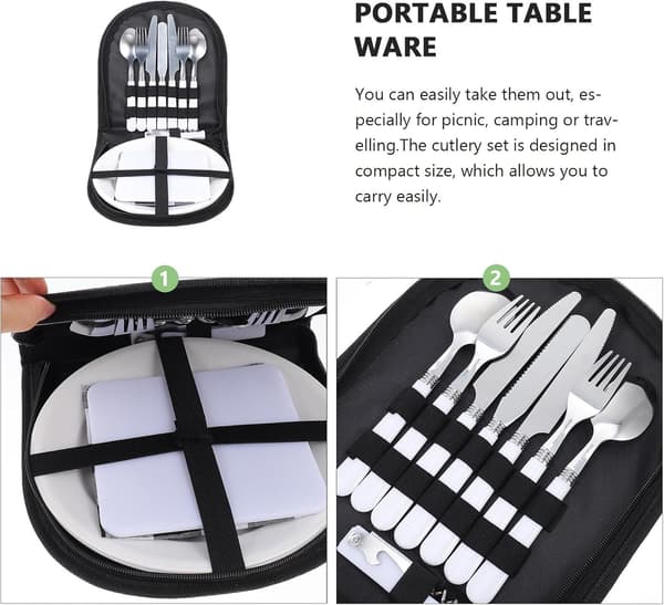 Bestickset i rostfritt stål för camping, bärbart 4-delat kit för utomhuspicknick och vandring