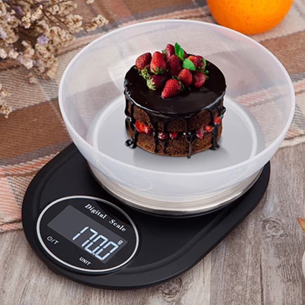 Digital køkkenvægt 5 kg/0,1 g præcision, platform i rustfrit stål, sølv