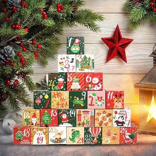 Julekalender nummerbokser, flerfarget pappnedtelling, 7x7x7cm, barn