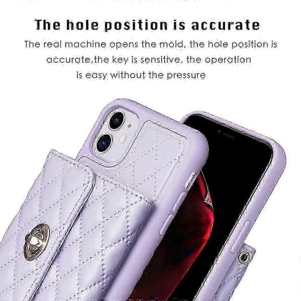 Horisontellt iPhone 11-plånboksfodral med metallspänne och rombisk läderdesign