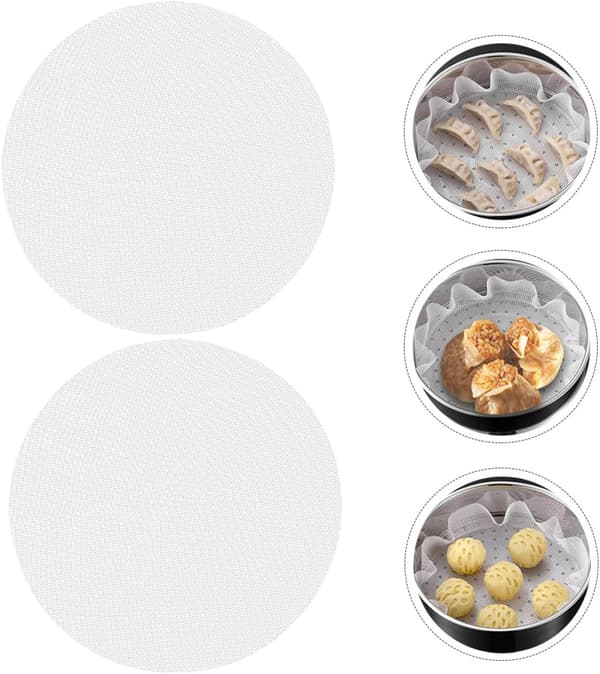Återanvändbara ångbåtsfoder i silikon, non-stick rund ångbåtsdyna 30 cm, vikbara ångmattor i livsmedelsklassad silikon för köksmatlagning, 2-pack