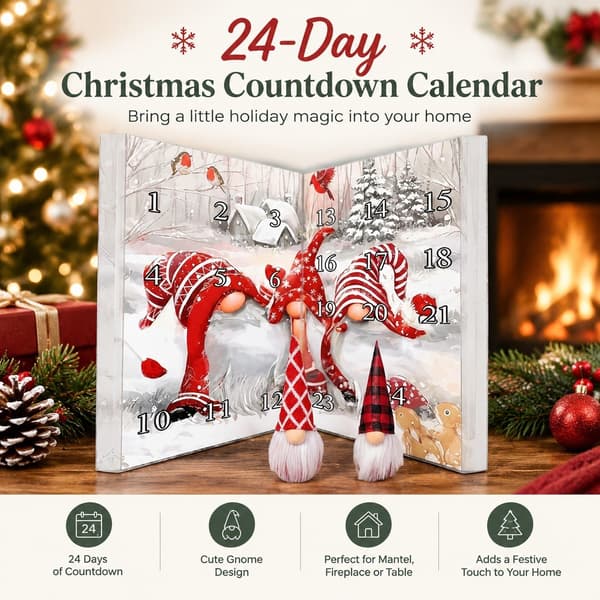 24-dagers julekalender, nissepyntsett, dekor til peishylle og bord C