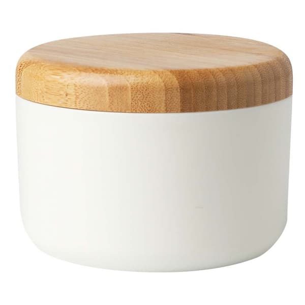 Nordisk stil askfat med lock, rostfritt stål och bambu, vindtätt, rökfritt, vitt, för hem, kontor, utomhus White