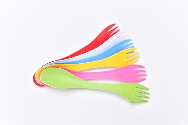6 stk multifunksjonelle camping- og turutstyr Spork Combo Reisegadget Skje Gaffel