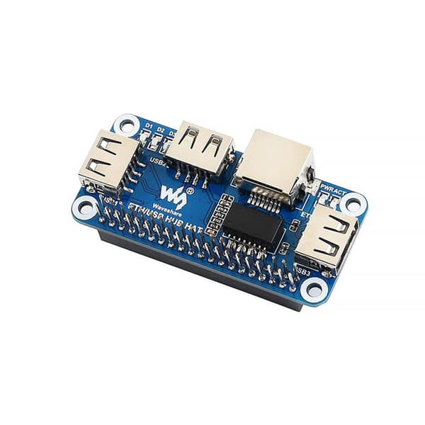 Pi ETH/USB Hub HAT för Raspberry Pi Zero-serien, 3 USB- och RJ45-portar, förbättrad anslutning