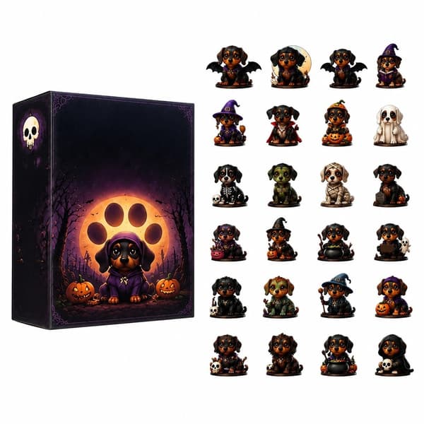 Wienerween Halloween Hund Blind Boks, Gravhund Akryl Vedhæng, Julekalender