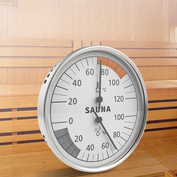 Badstuetermometer og Hygrometer, Fahrenheit, Hvit, Rustfritt Stål, Veggmontert
