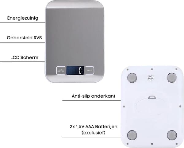 Digital kjøkkenvekt 10kg/1g, rustfritt stål, doble veieplater, for baking og matlaging
