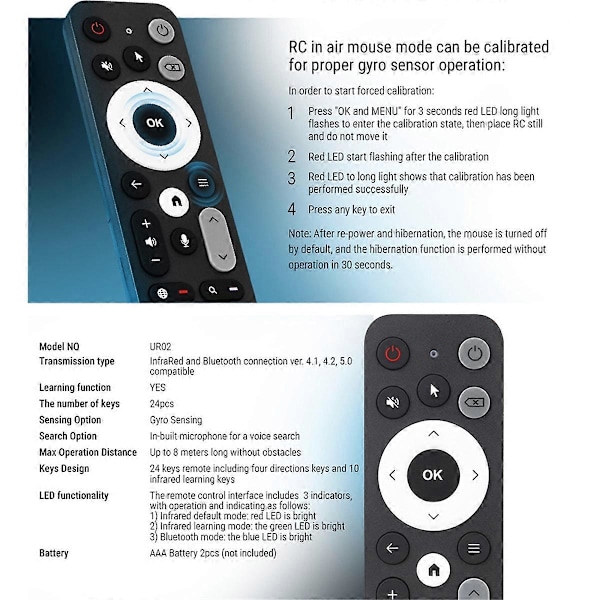 UR02 Bluetooth Stemmefjernkontroll Erstatning for UGOOS AM8 PRO AM6B AM6 PLUS X4 X4Q Cube Pro Extr