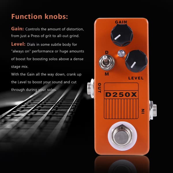 D250X Mini Overdrive Preamp Guitar Effektpedal, True Bypass, Orange, Metal, Kompakt