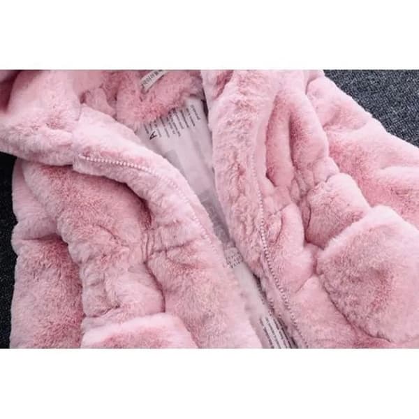 Flickors fuskpälsöron-pullover quiltad jacka, rosa, förtjockad, höst vinter