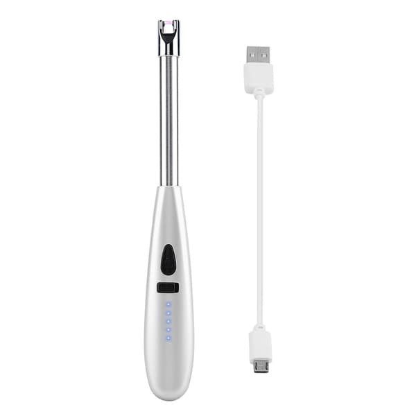Bærbar elektrisk vindlighter, genopladelig, batteriindikator, mat sølv, til camping BBQ Yalan