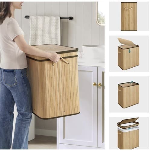 Klesvasksorterer i bambus, 2 rom, 100L, stor kapasitet, holdbar