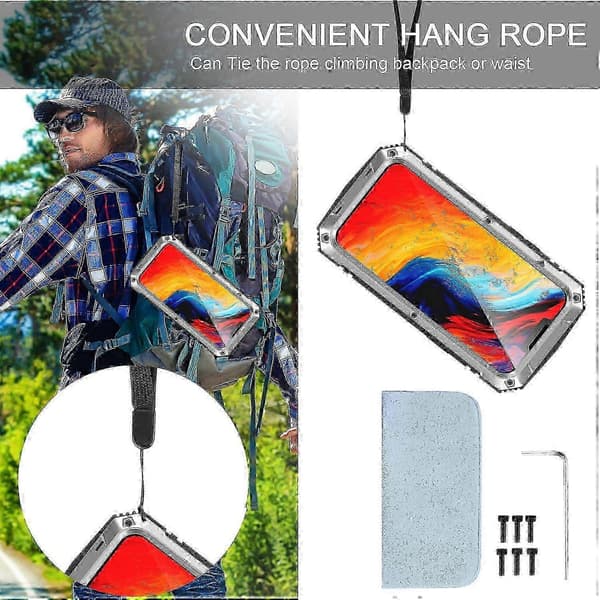 For iPhone 14 Plus R-JUST Støtsikkert Vanntett Støvtett Deksel med Holder Silver