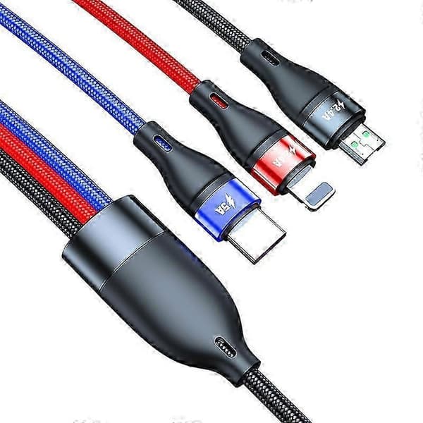 40W 5A USB til Micro USB + USB-C / Type-C + 8 Pin Hurtigopladningsdatakabel, Kabellængde: 1,2m 2025