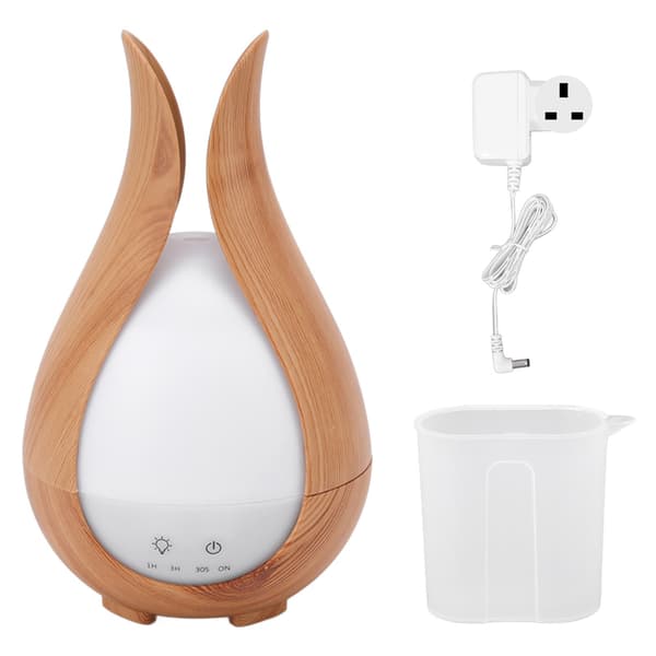 200 ml luftfugter med trækorn, 8W, lydløs aromaterapi-diffuser med 7 LED-lys, automatisk slukning, UK-stik