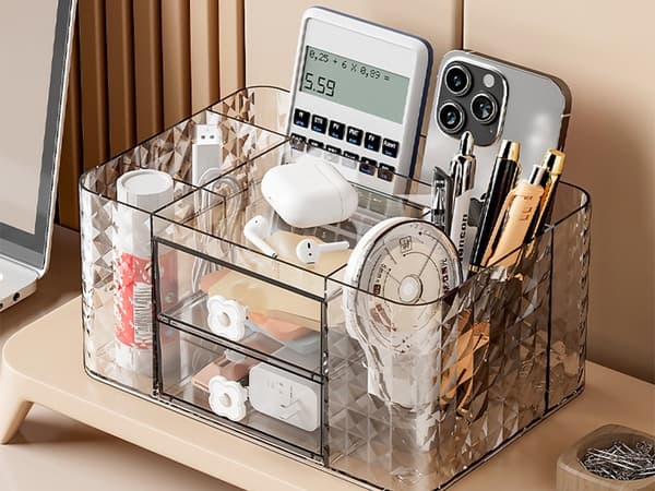 Makeup Organizer med Skuffer, Kosmetisk Opbevaringsboks til Skrivebord, Badeværelse, Smykker, Klar