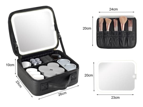 Sminkepung med LED-speil, kosmetikkorganisator, reiseveske, USB-C-lading