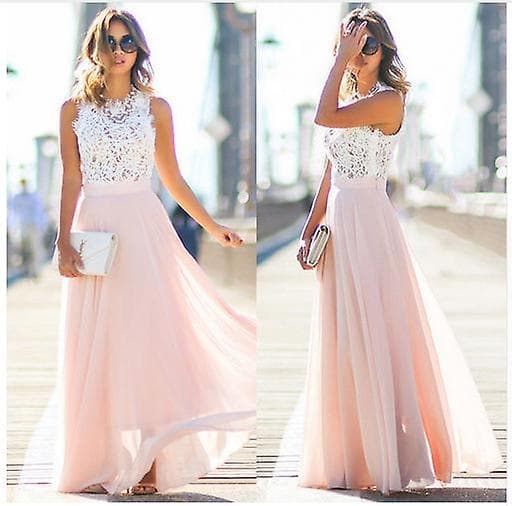 Damekjole med blondepanel og chiffon PINK S