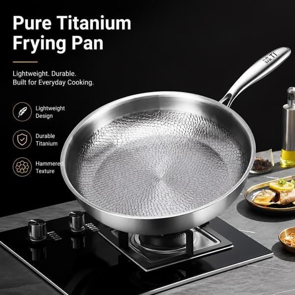 Stegepande i rent titanium non-stick, hamret rustfri stålpande med låg, 26 cm