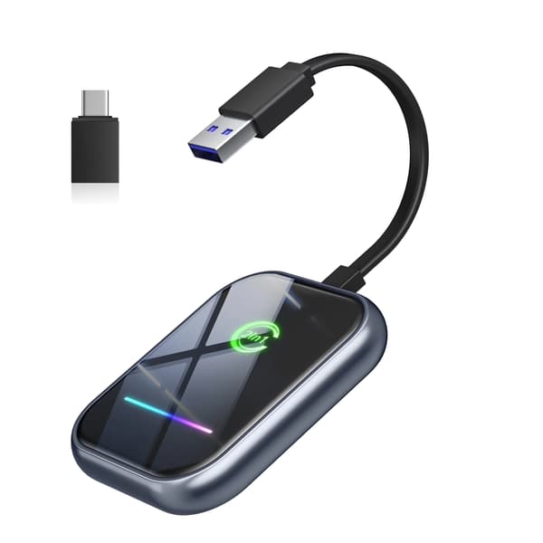 Xcarpad 2-i-1 Trådløs CarPlay & Android Auto Adapter, Mini Plug-and-Play Dongle, Konverter Kablet CarPlay til Trådløs til iPhone, OEM Biler 2016+