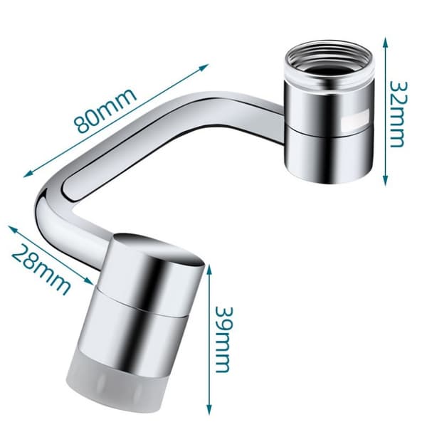 Svingbar kjøkkenkranmunnstykke, 2 spraymoduser, 1080° roterende, sølv, vannbesparende